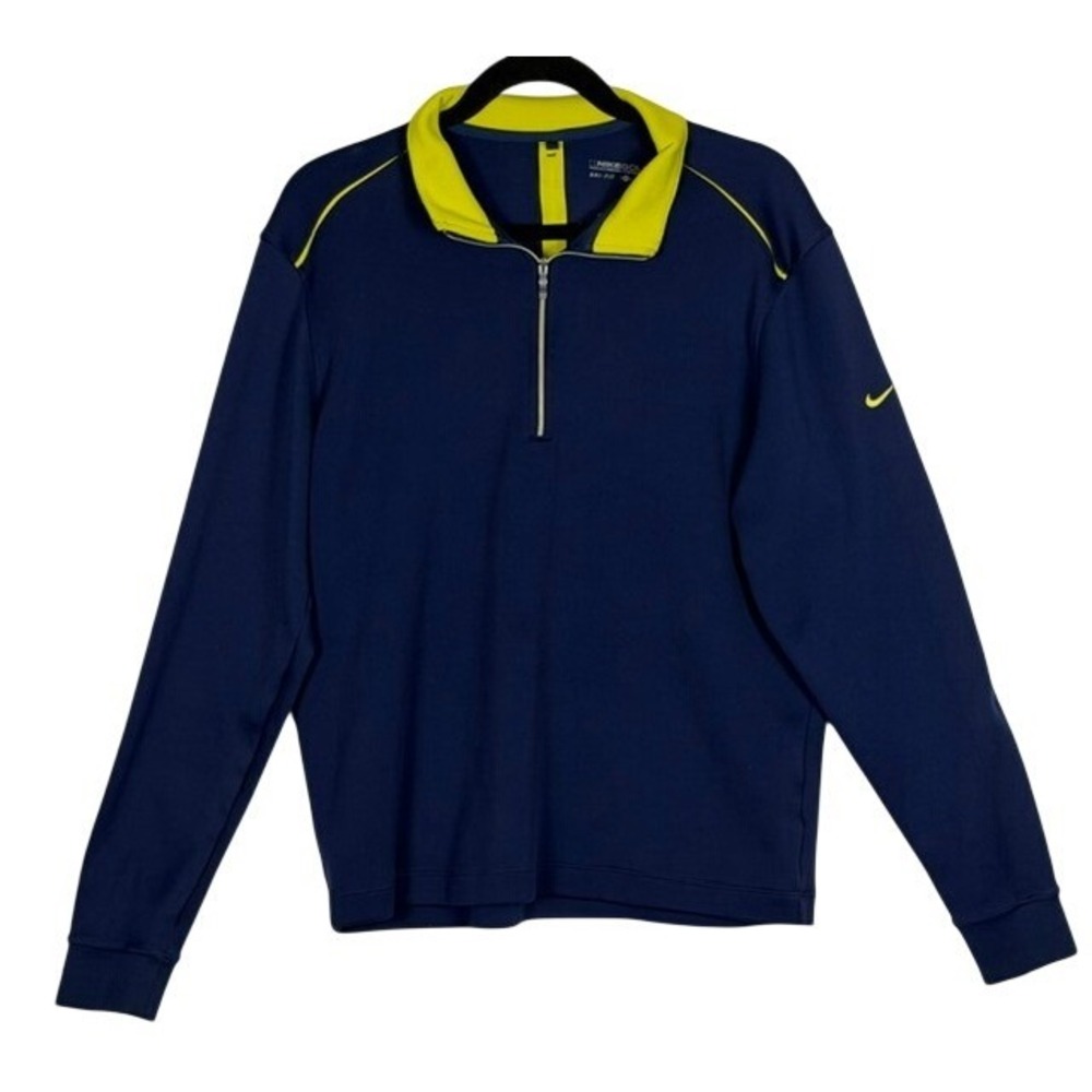 Nike Golf Mens Dri-FIT 1/4 Zip Pullover Navy Blue Yellow Size M